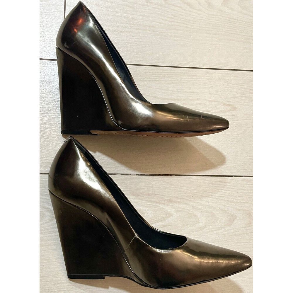 Alice and Olivia by Stacey Bendet high copper Shinny wedge‎ heels size 37.5 - Picture 2 of 6